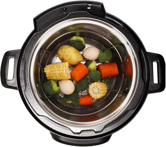 Steamer Rack Trivet with Heat Resistant Silicone Handles Compatible with Instant Pot Accessories 6 Qt 8 Quart, Stainless Steam Rack Pressure Cooker Trivet - Long Handles for Easy Chicken & Pot Removal