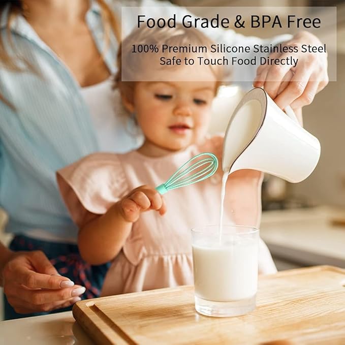 5 Pcs Silicone Whisk for Cooking - Mini Whisk Stainless Steel Dough Whisk, Non Stick Hand Tiny Balloon Wire Whisk, Milk Egg Frother for Blending Whisking Beating Stirring Baking