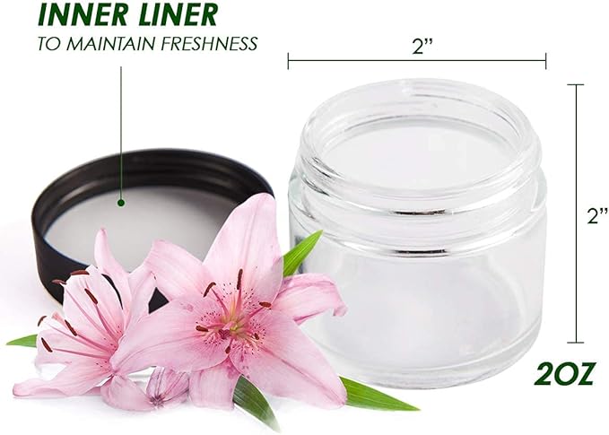 2 oz Glass Jars with Lids, Hoa Kinh 24 Pack Air Tight Leak Proof Small Clear Transparent Cosmetic Glass Jars - White Inner Seal Lid for Handmade Lotions, Creams, Body Butter, Candle, Crafts Storage