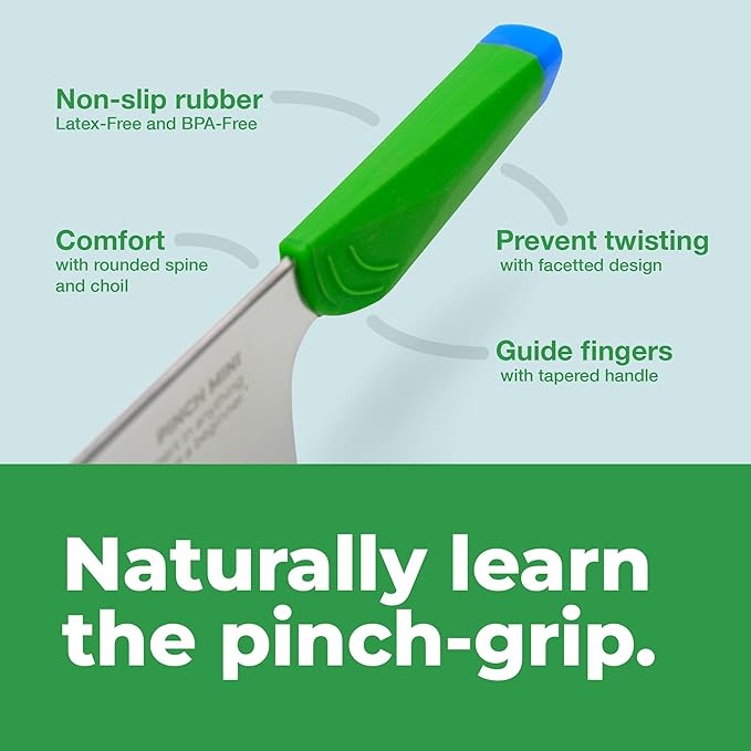 Pinch Mini Kids Kitchen Knife - Montessori Toddler Safety Knife for Real Cooking | Ages 3+ Learning Tool | Non-Slip Pinch-Grip Handle | BPA Free
