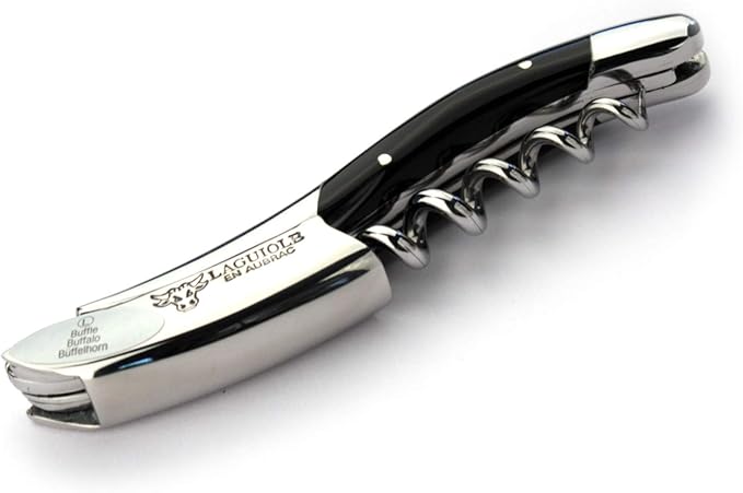 Laguiole En Aubrac Sommelier Waiter's Corkscrew, Buffalo Horn Handle, Wine Opener With Foil Cutter & Bottle Opener, Stainless Steel Shiny Bolsters