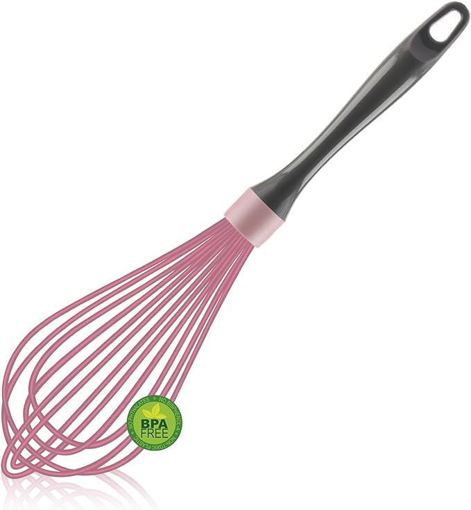 Pink whisk, Dishwasher Safe Wisk, Professional Whisks For Cooking Non-Scratch, Stainless Steel & Silicone Wisk, Plastic Rubber Whisk Tool For Nonstick Cookware Pans, Heat Resistant Whisk 12-Inch