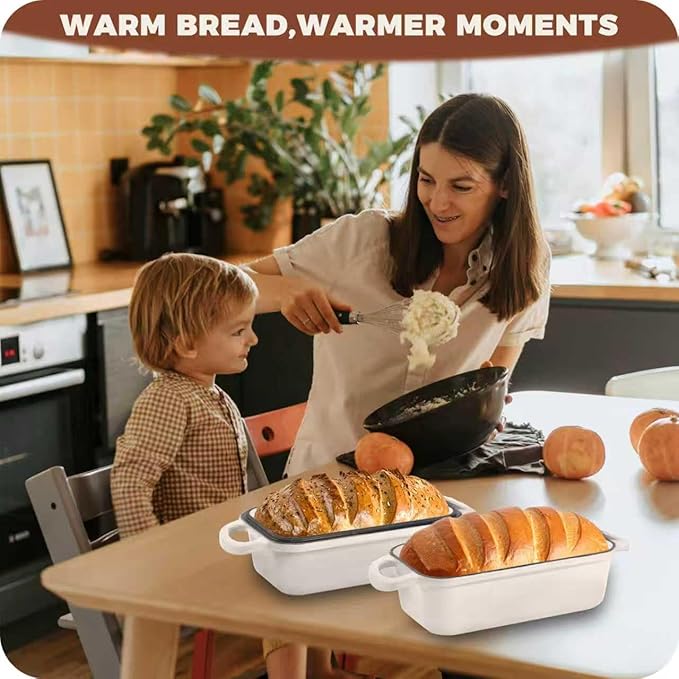 Cast Iron Bread Loaf Pan with Lid, Loaf Pans for Baking Bread 9x5, Enameled Bread Pans for Homemade Bread, Sourdough, Set of 2 (Cream White)