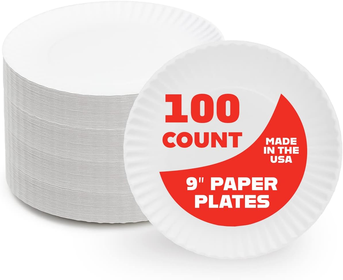 Hygloss Paper Plates - Uncoated White Plate - Use for Foodware, Events, Activities, Crafts Projects and More - Environmentally Friendly - Recyclable and Disposable - 9-Inches - 100 Pack