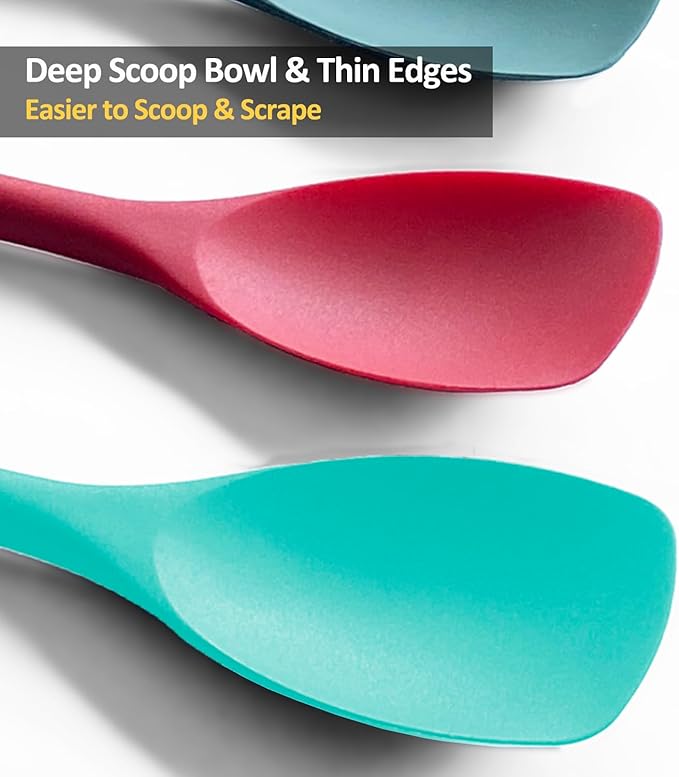 Upgrade Silicone Spatula Spoon Set,VOVOLY Heat Resistant Rubber Spoonula, Seamless Non-Stick Flexible Scrapers for Baking Mixing Tool,3 Pack, Teal