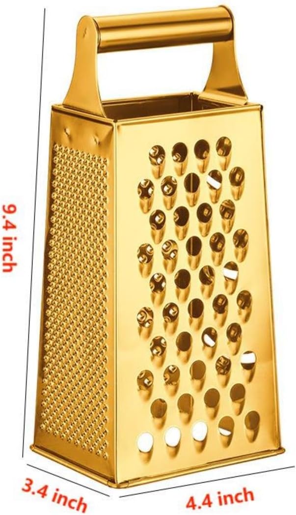 Stainless Steel 4 Sides Grater Slicer with Handle, Multifunctional Cutter Planing for Ginger, Garlic, Cucumbers, Carrots, Cheese, Potato, Ergonomic Design Kitchen Gadgets Accessories（Gold）