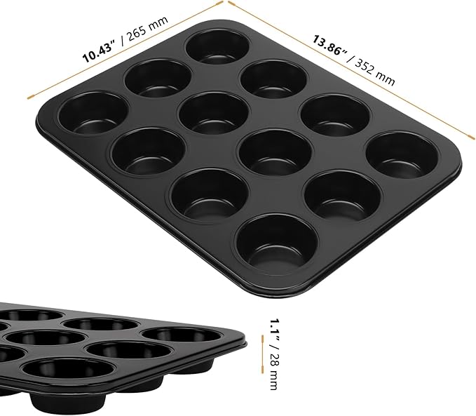 6 Pack 12 Cup Muffin Tin, Carbon Steel Muffin Baking Pan Nonstick Cupcake Pan for Muffins, Cupcakes and Pudding Baking