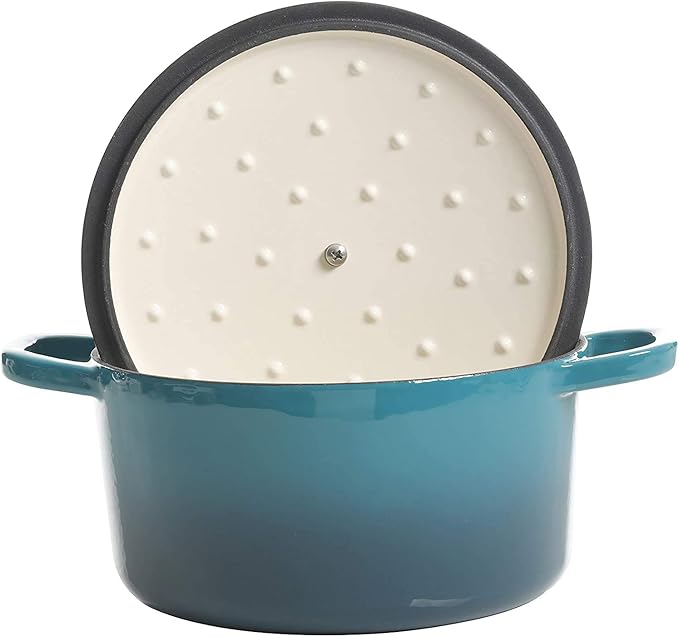 Crock-Pot Artisan 3-Quart Round Enameled Cast Iron Dutch Oven – Gradient Teal, Durable Heavy-Duty Cookware for Slow Cooking, Roasting, Baking with Lid