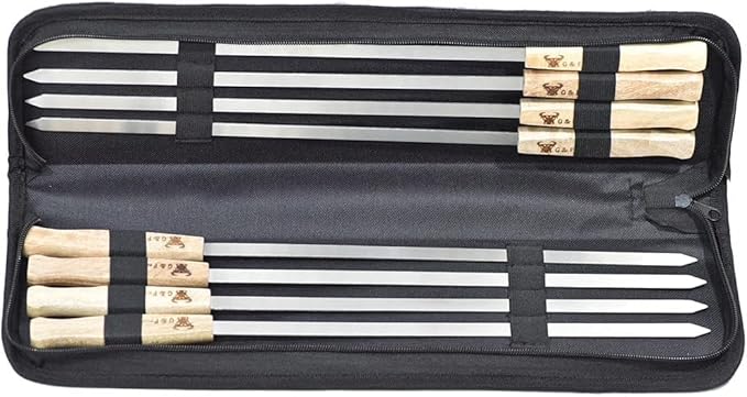 G & F Products Brazilian BBQ Skewers 16 Piece Set Stainless Steel Kabob Sticks 17-Inch Flat Blade with Hardwood Handles Reusable Commercial Grade for Grilling Meat Kebab and Outdoor Cooking