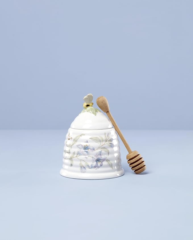 Lenox Home And Kitchen, Butterfly Meadow Beehive Honey Pot, Porcelain Material, Dishwasher Safe, Honey Jar, Honeypot, Bee And Flower Design, Bee Decor, Home Decor (White, 1 Piece, 10 Ounce Capacity)