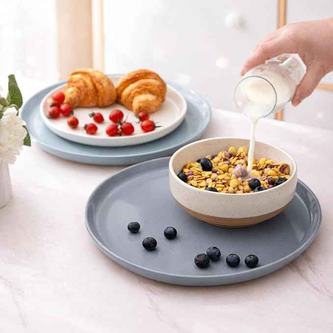 AmorArc Ceramic Dinnerware Sets for 4, 12 Pieces Handpainted Plates and Bowls Set with Rustic Terracotta Underside, Scratch Resistant Stoneware Dishes Set, Dishwasher & Microwave Safe, Multi-Color