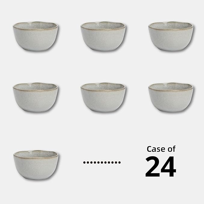 Organic Shape Restaurant Soup Bowl 5.5", Commerical Grade Catering Stoneware Soup bowl in Ir-regular Organic Shape, Chip & Scratch Resistant, Glossy Reactive Glaze Grey, Case of 24