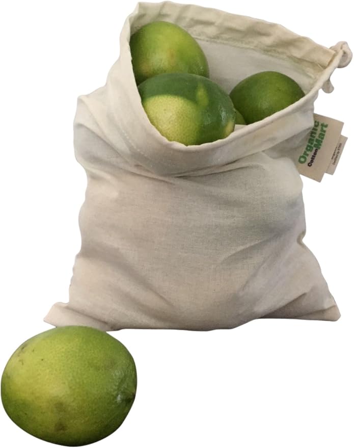 Muslin Produce Storage Bags - Almond Milk Bags - Reusable grocery bags cotton drawstring - Candy Bag - Breathable Muslin Organic Cotton Reusable Produce Bags - Set of 3 (3, Medium - 10"x12")