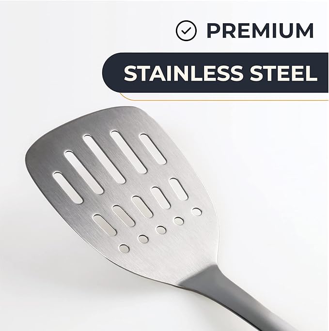 Deiss PRO Metal Spatula with Comfortable Wooden Handle - Kitchen Turner for Scraping, Turning Meat, Mixing Scrambled Eggs - Heat Resistant, Fish, Pancake Spatula (WOODEN)
