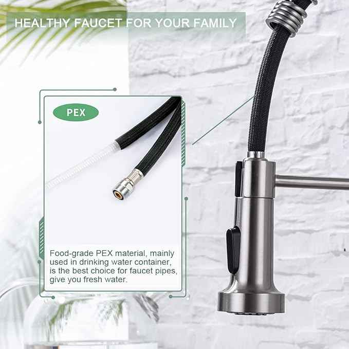 WEWE Kitchen Faucets, Commercial Brushed Nickel Stainless Steel Pull Down Sprayer Single Hole Single Handle RV Farmhouse Laundry Outdoor Faucet for Kitchen Sink, llaves para fregaderos de cocina