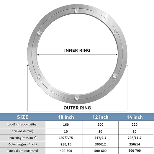 10" Lazy Susan Aluminium Turntable Bearing, Heavy Duty Swivel Turntable Rotating Bearing Hardware for Dinner BBQ, 10"