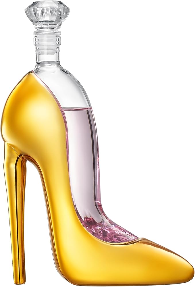 Gold Heel Stiletto High Heels Shape Decanter Whiskey and Wine Decanter with Stopper - High Heel Bottle for Wine Liquor Bourbon Tequila, Elegant Decanter Gifts for Women - Copyright Design