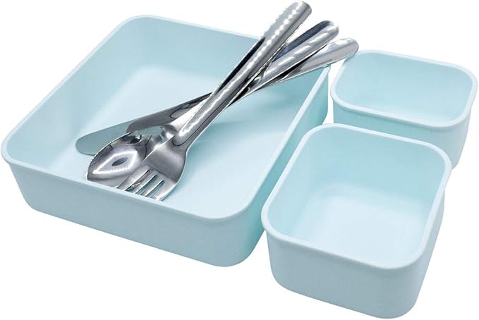 BUILT Microwave Safe Leak-Resistant 3-Compartment Bento-Style Lunch Box with Utensils and Dressing Container Poseidon Blue 5269835