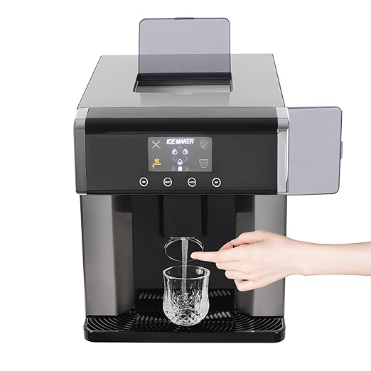 2-in-1 Nugget Ice Maker & Cold Water Dispenser, Manual/Automatic Countertop Ice Maker Dispense with Touch Control Ice Storage Capacity 600g/1.32lbs for Homes, Cafes