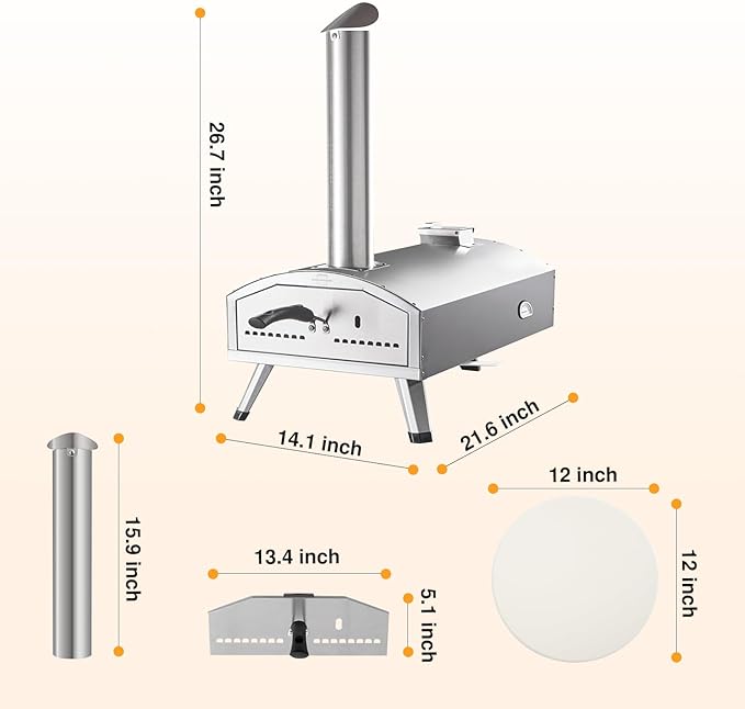 G-HWPON001, Rotatable Wood Fired Pizza Oven-12 inch, Silver