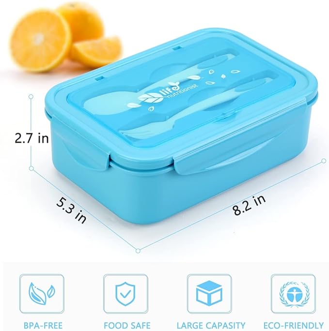 Bento Boxes for Adults - 1100 ML Bento Lunch Box Container For Kids With Spoon & Fork - Durable Perfect Size for On-the-Go Meal, BPA-Free and Food-Safe Materials(Blue)
