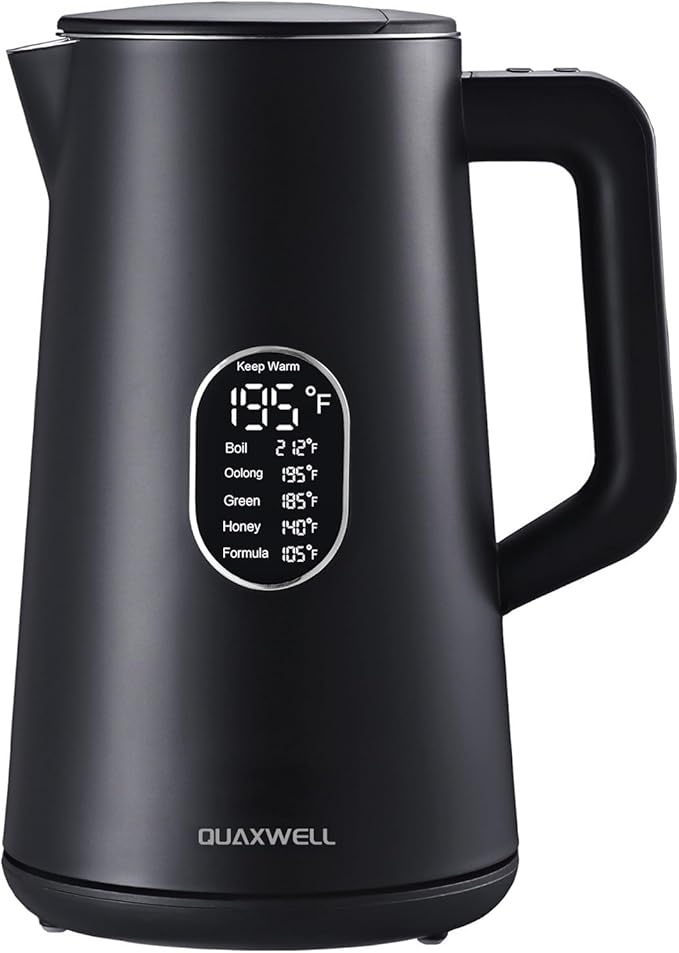 1.5L Electric Kettle Stainless Steel, Double Wall Cool Touch Teapot, Fast Boil, Precise Temperature Control, LCD Display, Auto Shut-Off, BPA-Free,Keep Warm Function, Ideal for Tea,Black