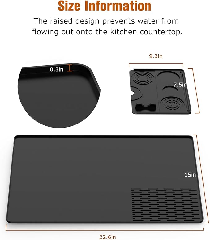Silicone Coffee Maker Mat for Ninja Luxe Espresso Coffee Machine ES601/ES701 & Suitable for Breville Barista Express & Delonghi - 23"x15" Large Anti-Slip Heat-Resistant Bar Mat
