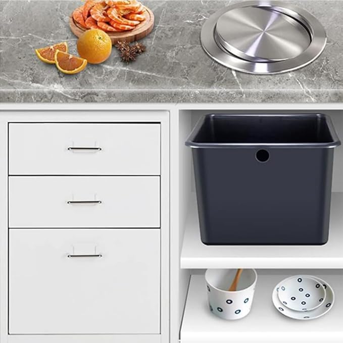 Built-in Countertop Trash Bin Lid 304 Stainless Steel Balance Flap Cover Trash Grommet Swing Trash Can Lid Rubbish Bin Flap for Kitchen Worktop,-23.8Cm
