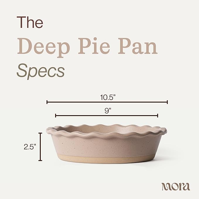 MORA Ceramic Pie Pan for Baking - 9 inch - Deep and Fluted Pie Dish for Old Fashion Apple Pie, Quiche, Pot Pies, Tart, etc - Modern Farmhouse Style Porcelain Ceramic Pie Plate - Mushroom