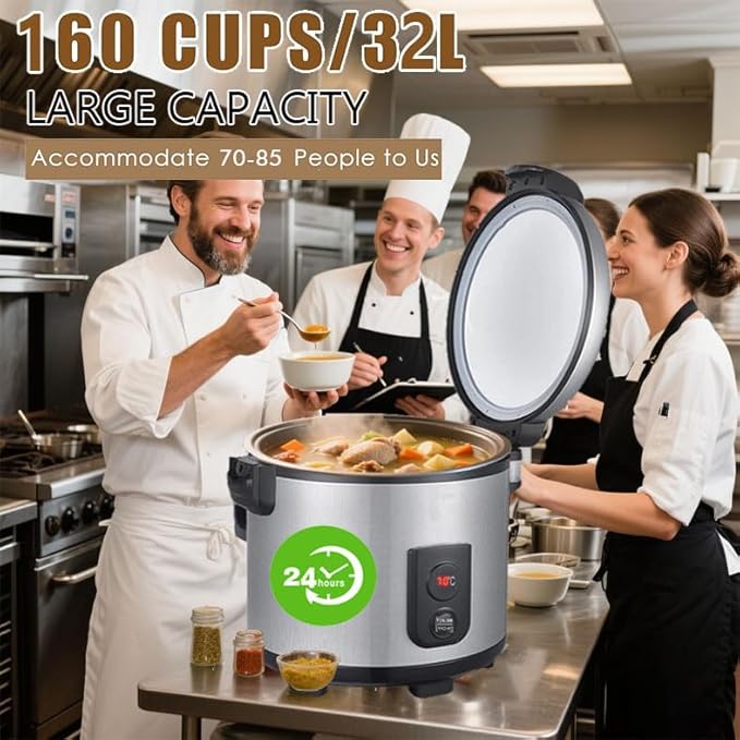 32.1QT Commercial Rice Warmer(Not Rice Cooker) Portable Big Food Rice Warmer / 122℉- 178℉ Adjustable Temperature/ 160W/ Non-stick Inner Pot For Restaurant Party Family