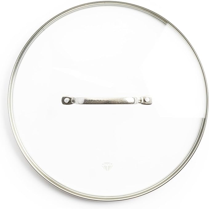 Blue Diamond 8.5” Universal Tempered Glass Lid, Frying Pan Skillet, Sauté, Saucepan, Stockpot, Oven Safe to 350°F, Dishwasher Safe, Stainless Steel Handle, Clear