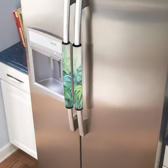 6 PCS Refrigerator Door Handle Covers, Kitchen Appliance Protective Gloves Anti-Slip Decor for Ovens Dishwashers Keep Kitchen Appliance Clean Indoor Home Decoration, Green Monstera Leaf