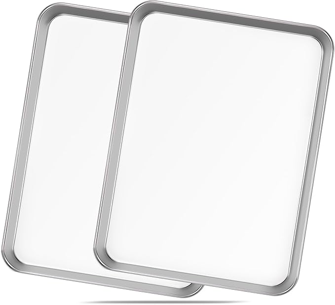 Stainless Steel Baking Sheet Set of 2-16" x 12" x 1" Heavy Duty Cookie Sheets for Baking, Rust & Warp Resistant Oven Tray, Non Toxic & Dishwasher Safe Baking Pans for Cooking, Roasting, Broiling