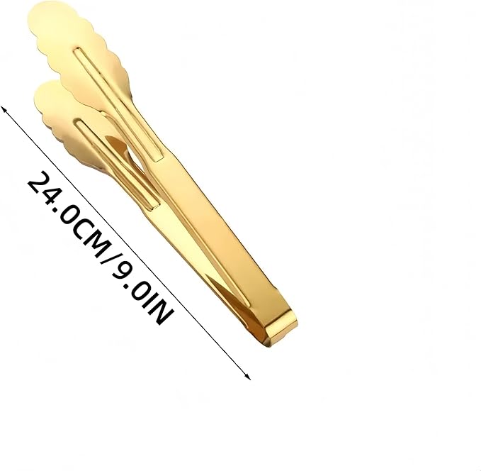 9 Inch Gold Cooking Tongs Set of 4, Stainless Steel Bread Salad Food Tong Serving Utensils for Buffet, Kitchen