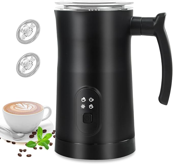 Milk Frother, 4 in 1 Electric Milk Frother and Steamer with Handle, Saicefe 11.8oz/350ml Automatic Warm and Cold Foam Maker for Coffee,Latte, Cappuccino, Hot Chocolate, 400W, Black