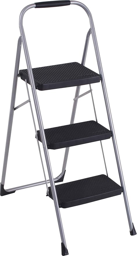 Cosco 11408PBL1E Three Big Folding Step Stool with Rubber Hand Grip, Platinum and OXO Good Grips Large Salad Spinner