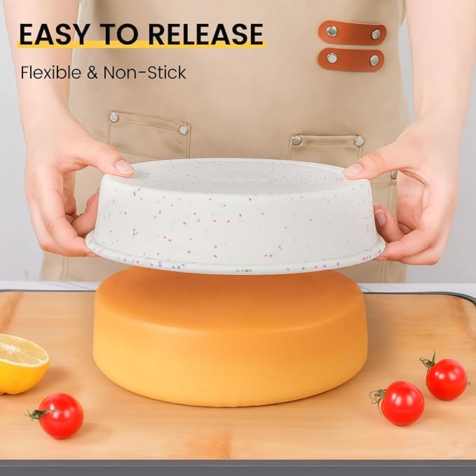 Vinino 3 Pack Round Cake Pan Set (6''/8''/10'') with Metal Reinforced Frame, Circle Cake Pan for Baking Nonstick Silicone Springform Pan for Baking Suitable for Making Layers, Cheese & Chocolate Cakes