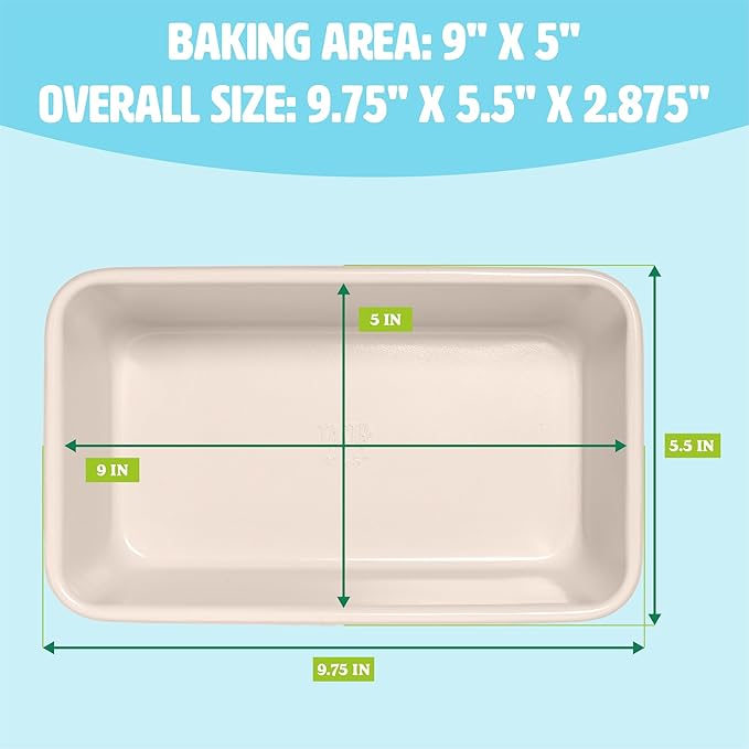Tasty Clean Ceramic Loaf Pan Set, 2-Pack of 9-Inch x 5-Inch Cake Pans, Durable Aluminized Steel for Professional Results, Clean Ceramic Nonstick Coating, Oven Safe to 425°F, Dishwasher Safe, Aqua