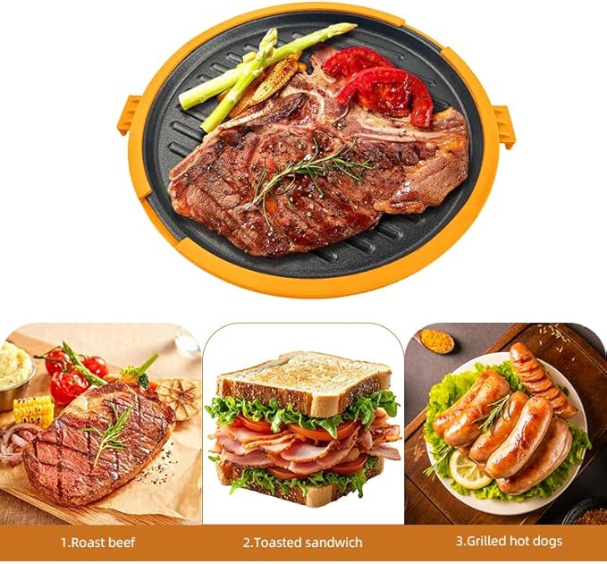 9.5inch 5-in-1 Microwave Grill Pan,Grilled Cheese,Large Toastie Sandwich Maker,Pizza Crisper,Crispy Bacon& Toaster, Non-stick Griddle,Easy to Cook &Clean,Dishwasher Safe,School Dorm/Home/Office