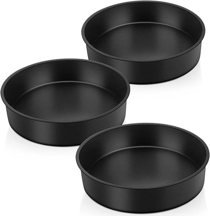 TeamFar 8 Inch Round Cake Pans, Round Baking Layer Cake Pan Set of 3, with Non-Stick Coating Stainless Steel Core for Birthday, Party, Wedding, Healthy & Heatproof, Release Easily & Easy Clean