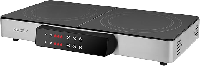 Kalorik Electric Griddle & Double Burner Cooktop MAXX Series 2-in-1 Cooker 22-Inch Cooking Surface 500F Max Temperature Teppanyaki Griddle Plate, 1800-Watts, Stainless Steel