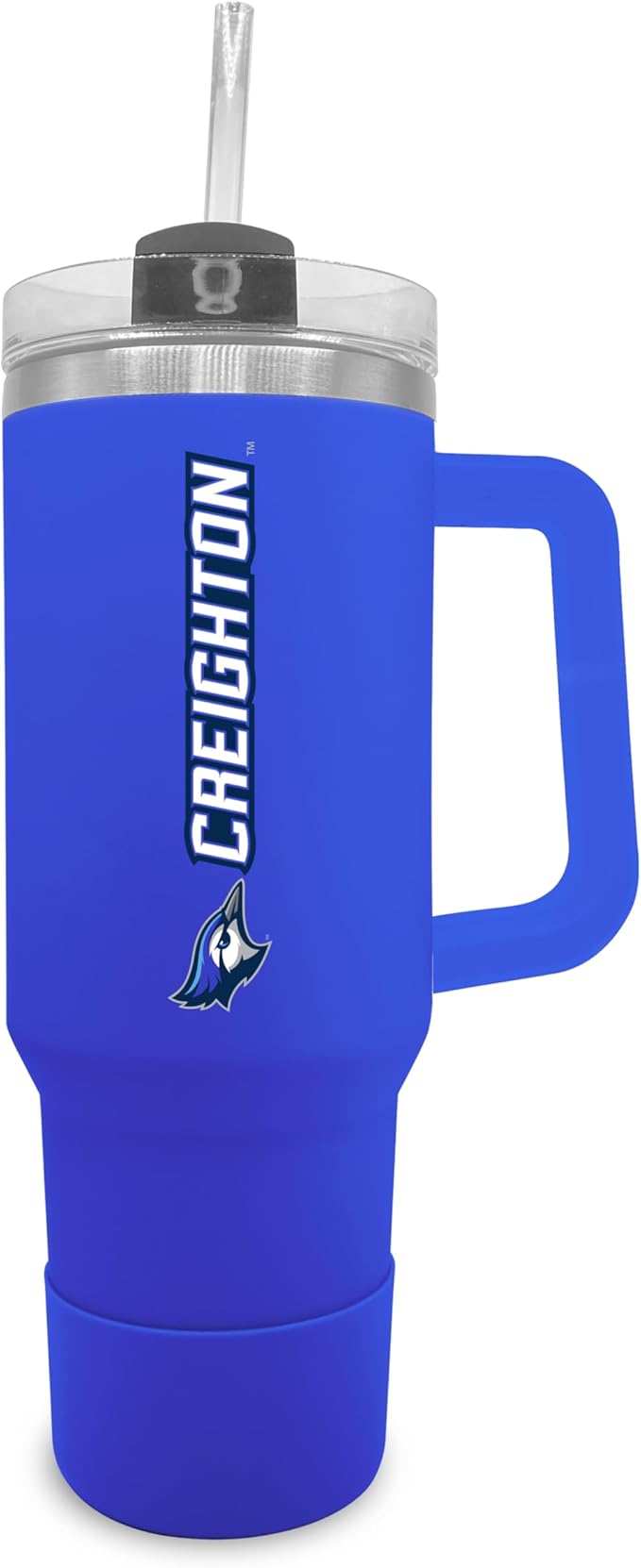 Campus Colors College & University 40 oz Travel Tumbler With Handle - Dual Option Lid With Straw - Vacuum Insulated Stainless Steel (Creighton Bluejays - Royal)