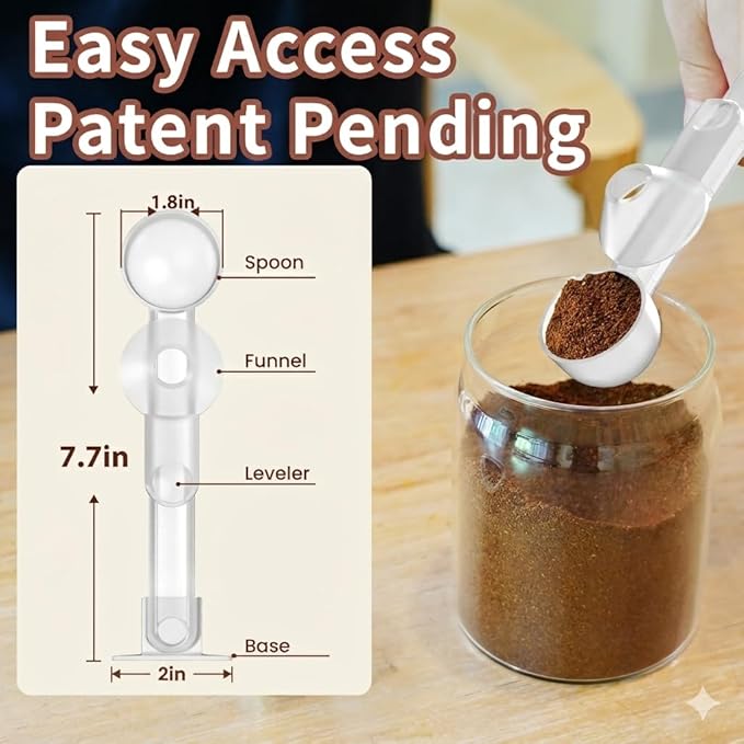 Coffee Scoop with Funnel for Ground Coffee, Protein Powder & Tea, for Reusable K Cup Refiller, 2TBSP Mess-Free, Funnel Design Prevents Spills (Translucent White, 1-Pack)
