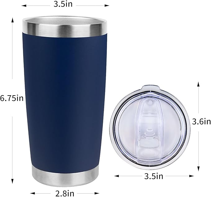 20oz Stainless Steel Tumbler with Lid, Travel Mug - Double Wall Vacuum Powder Coated Cup - Navy Blue, 1 Pack