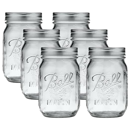 Ball Regular Mouth Glass Mason Jars with Lids and Bands, Used for Canning (Pint, 16 Ounce (Pack of 6))