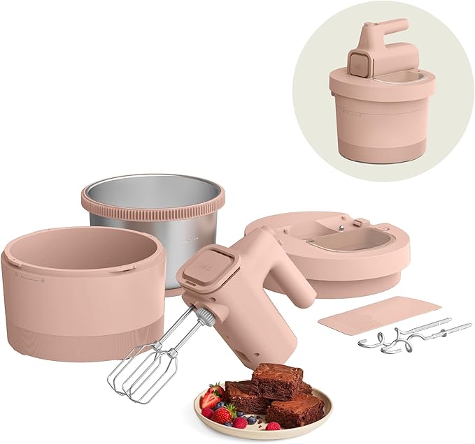 bella 3.5 Qt Hand & Stand Mixer, 2 in 1 Electric Mixer with Bowl, Dough Hook, Whisk & Egg Beater, Multifunctional Handheld Mixer for Baking, 200 Watt, Blossom