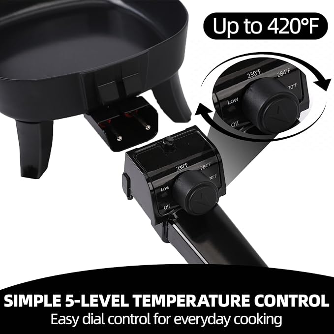 7" Electric Skillet with Lid, Non-Stick Ceramic Electric Frying Pan, 600W Single-Serve Grill with Adjustable Temperature Control for Pancakes, Eggs & Sausage