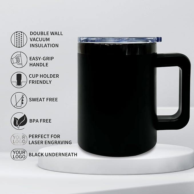 10 oz Tumbler with Handle and Straw Stainless Steel Insulated Coffee Mug for Laser Graving Powder Coated Cup with Black Plated(Mix,6 pack A)