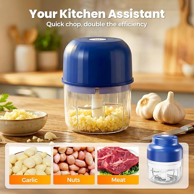Electric Garlic Chopper, Mini Portable Veggie Chopper Garlic Grinder Onion Choppers, Wireless Electric Food Chopper Tool for Mashing Onion, Garlic, Chili, Ginger (Green)