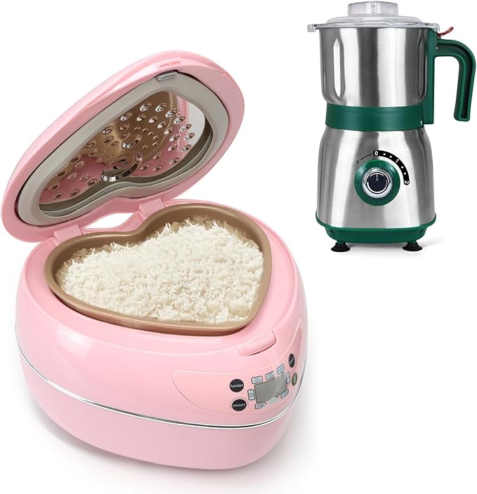 Peach Heart Shape Rice Cooker + Electric Spice and Nut Grinders Set for Kitchen